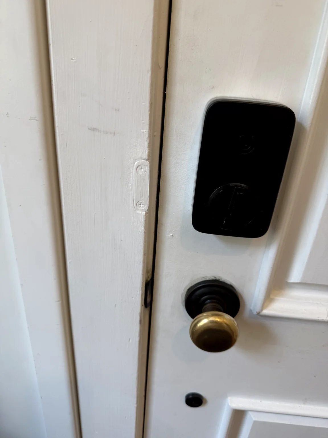 Smart lock installed on entry door